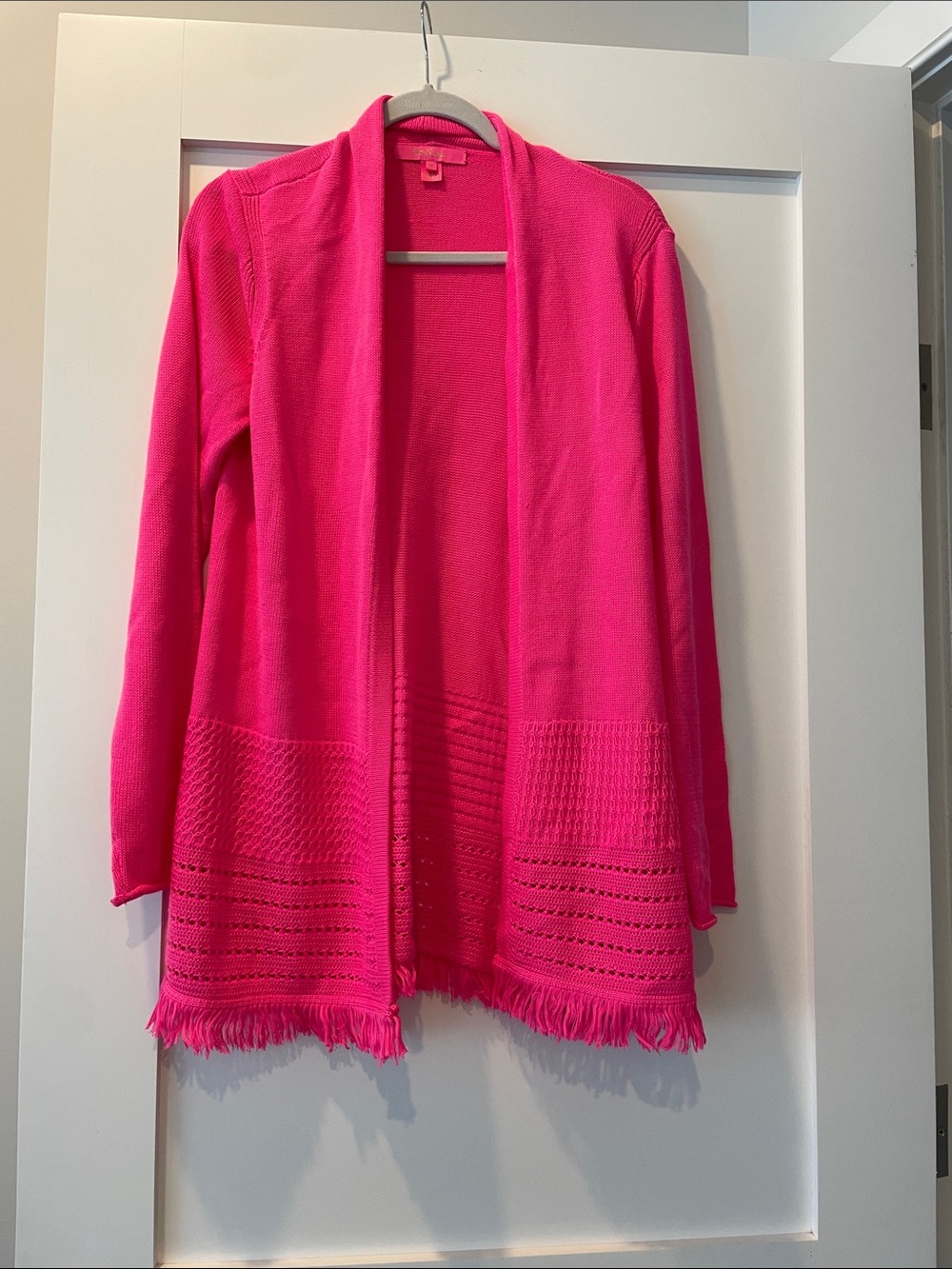 Lilly Pulitzer Hot Pink Open-Front Fringe Hem Cardigan